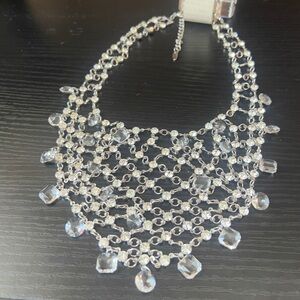 ANTHROPOLOGY Crystal Bib Silver Necklace NWT